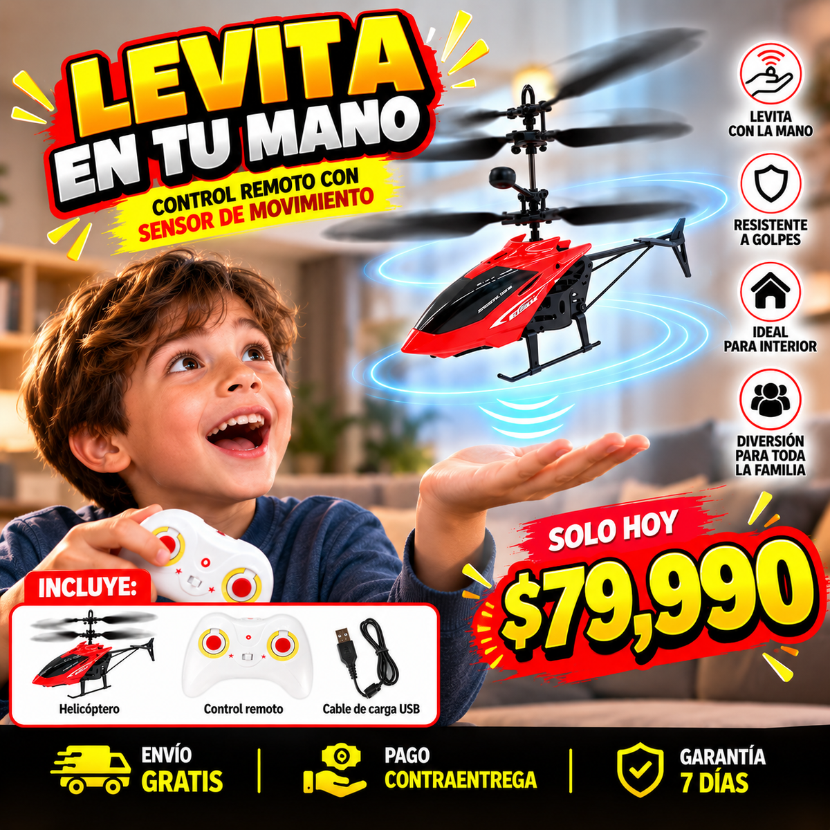 Helicóptero a Control Remoto con Sensor de Subida y Bajada